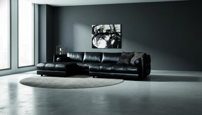 Modern couch luxury corner sofa upholstered furniture living room L-shape design black leather