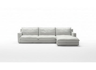 Corner sofa leather L-shaped couch corner luxury design upholstery white living room PRIANERA