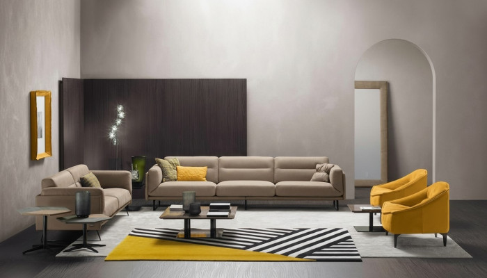 Complete couch set, sofa set, beige sofa, 4+3 seat group, leather