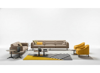 Complete couch set, sofa set, beige sofa, 4+3 seat group, leather