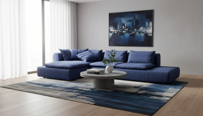 L-shaped sectional furniture blue sofas textile couch upholstery couches sofa