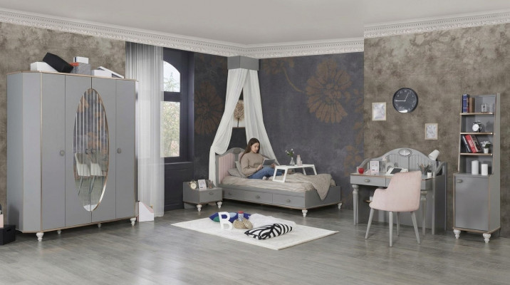 Children's room furniture 5-piece set design bed nightstand wardrobe