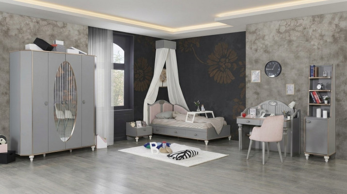 Children's room furniture 5-piece set design bed nightstand wardrobe