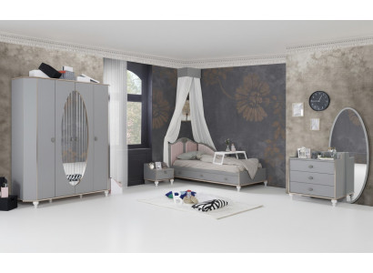 Children's room design set bed bedside table dresser wardrobe 4-piece.