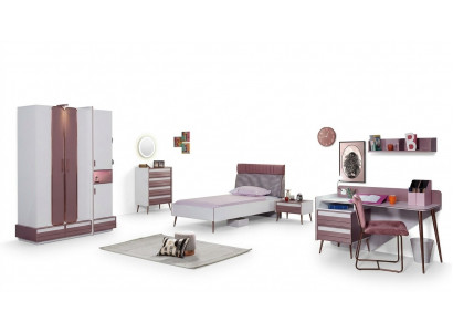 Children's room complete: bed, wardrobe, dresser, mirror, wall shelf, 7-piece set