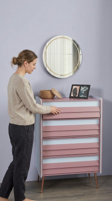 Chest of drawers with mirror wood dresser furniture cabinet children's room pink new