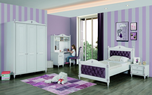 Children's room set furniture bed nightstand wardrobe furniture set 4-piece
