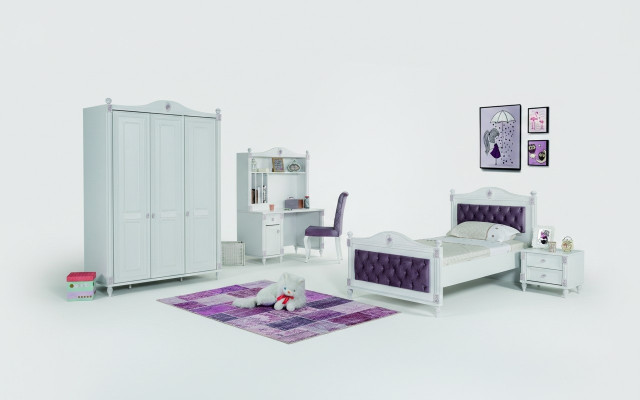 Children's room set furniture bed nightstand wardrobe furniture set 4-piece