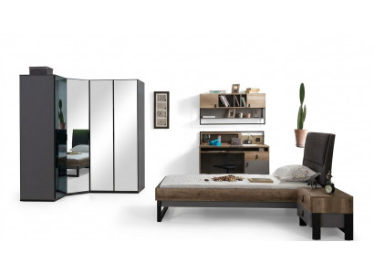 Youth bedroom set: bed, corner wardrobe, nightstand, desk, 4-piece furniture, new.
