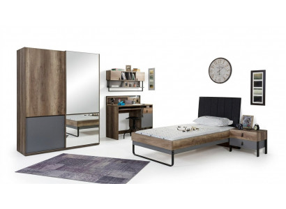 Modern youth room set bed nightstand table bedroom wall shelf 6-piece set.