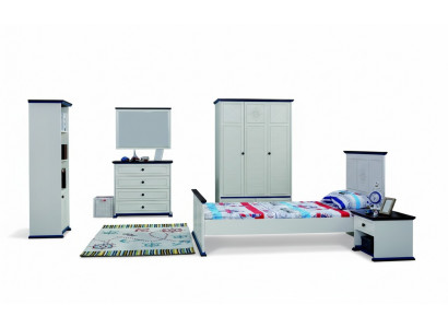 Children's room complete set bed nightstand wardrobe dresser mirror 6-piece