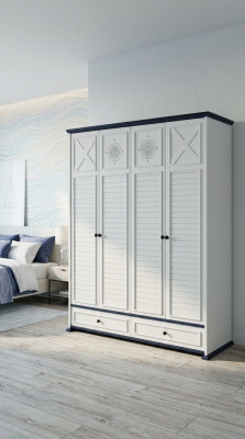 Children's room youth room wooden wardrobe children's wardrobe 4-door white