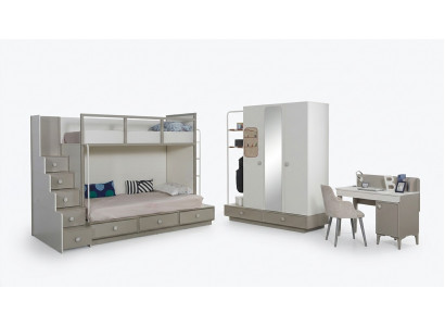 Children's room bedroom set wood furniture bunk bed loft bed table 3-piece set