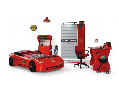 Car Set Bed Wardrobe Dresser Desk Boy Furniture 4-piece.