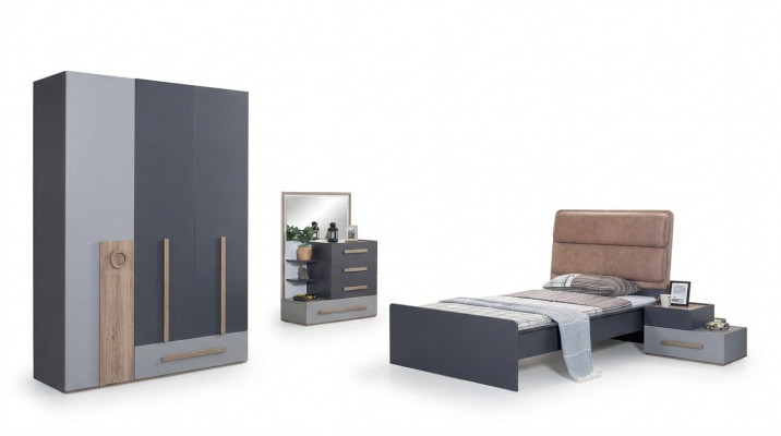Youth room set gray bed nightstand wardrobe design new 4-piece set.