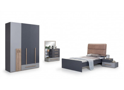 Youth room set gray bed nightstand wardrobe design new 4-piece set.