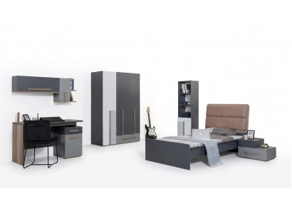 Gray youth room wardrobe bookshelf children's room bed 5-piece set