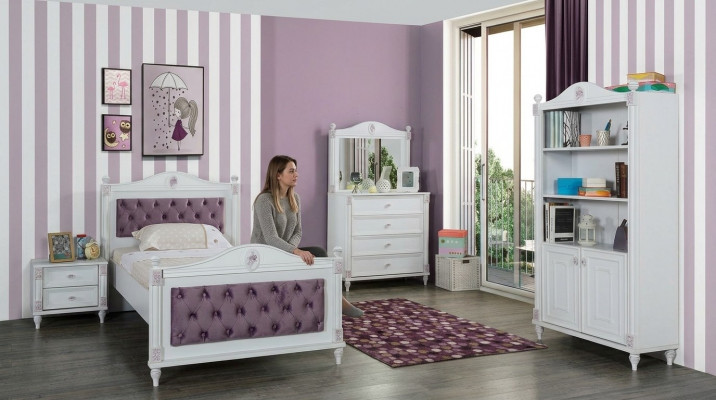 Design youth room set bed bedside tables chest of drawers complete 4-piece set.