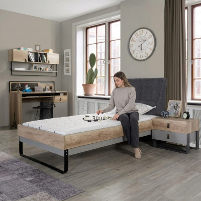 Designer youth room bedroom bed nightstand desk 3-piece.