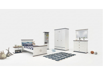 Youth room complete set: single bed, wardrobe, dresser with mirror design, 6 pieces.