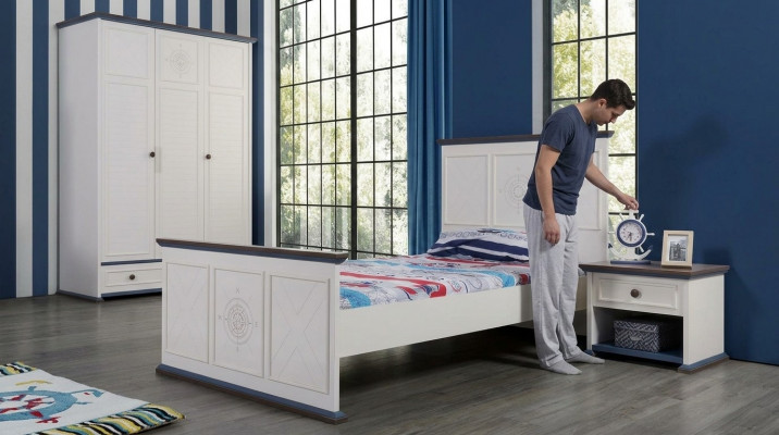 Youth room bed nightstand furniture wardrobe complete 3-piece set.