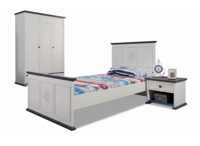 Youth room bed nightstand furniture wardrobe complete 3-piece set.
