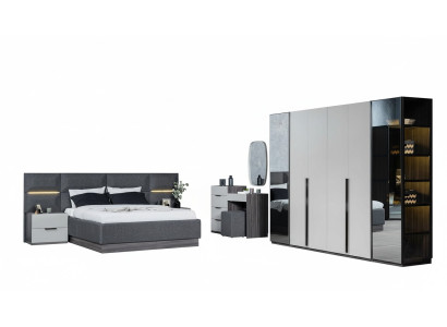Bedroom bed nightstands wardrobe dresser with mirror furniture set 5-piece