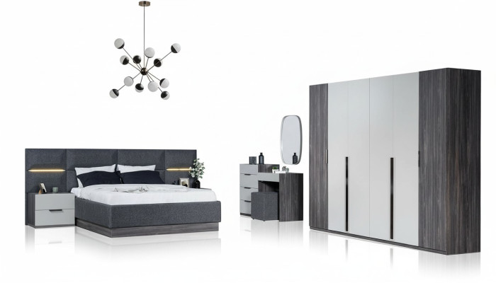 Bedroom set furniture bed 2x bedside table wardrobe furniture complete set 5-piece