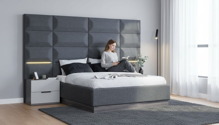 Gray Bedroom Set Complete Furniture Bed Wardrobe Nightstands Furniture 5-piece Wood