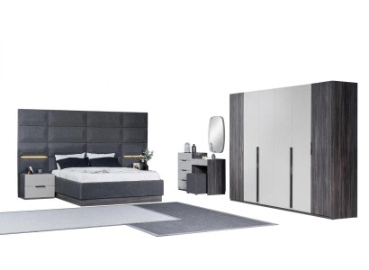 Bedroom bed, nightstand, wardrobe, dresser with mirror furniture set 5-piece