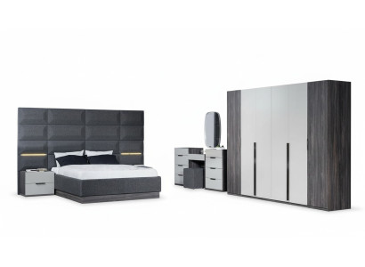 Bedroom bed, nightstand, wardrobe, dresser with mirror, 5-piece furniture set