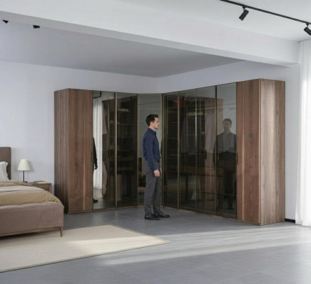 Walk-in closet glass cabinet transparent doors corner cabinet new