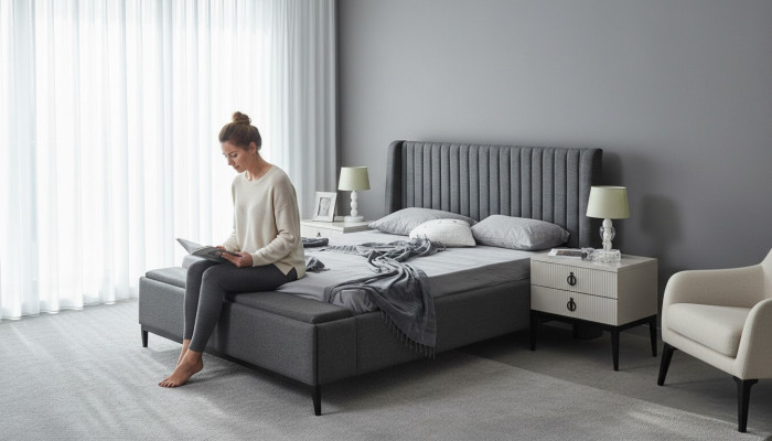Bed Design Double Bed Beds Upholstered Bedroom Furniture Hotel Bed Frame Gray