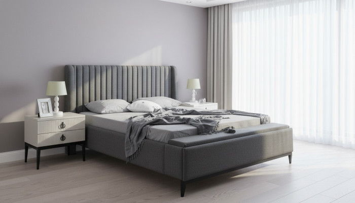 Bed Design Double Bed Beds Upholstered Bedroom Furniture Hotel Bed Frame Gray