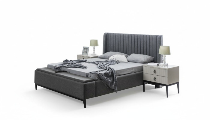 Bed Design Double Bed Beds Upholstered Bedroom Furniture Hotel Bed Frame Gray