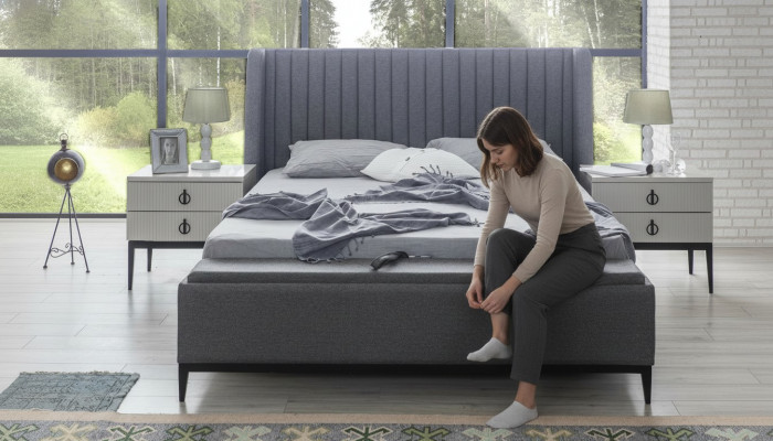 Gray bed + 2x nightstand 3-piece set new
