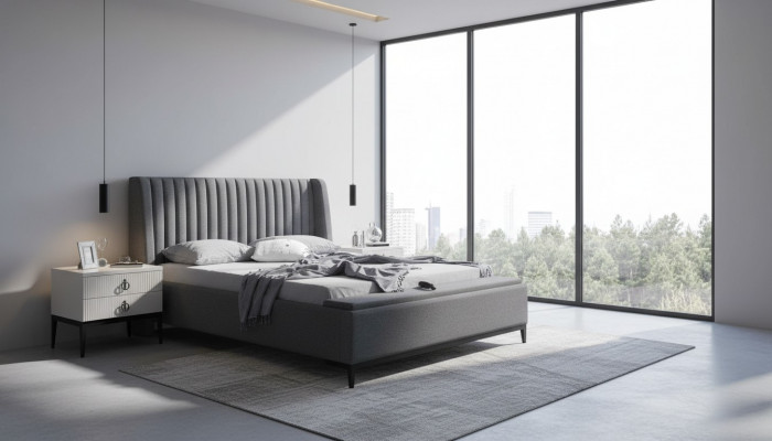 Gray bed + 2x nightstand 3-piece set new