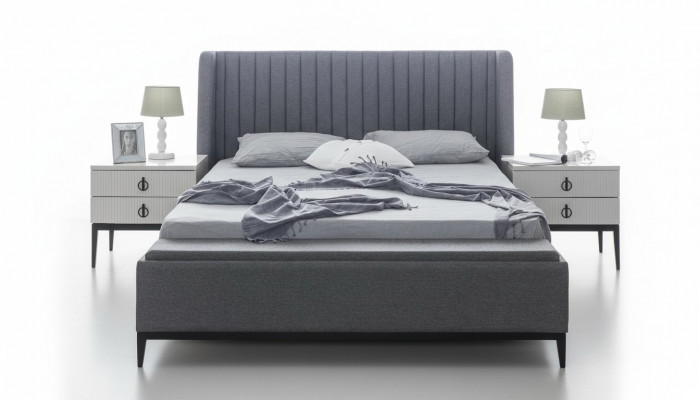 Gray bed + 2x nightstand 3-piece set new