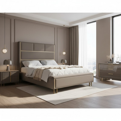 Taupe upholstered beds double bed wood bedroom furniture hotel upholstery 180x200