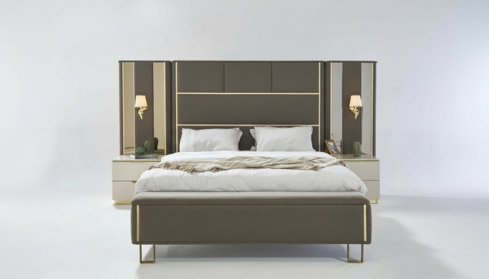 Bed Double Bed 2x Bedside Tables Wood Design Beds Bedroom Upholstery 3 Piece Set