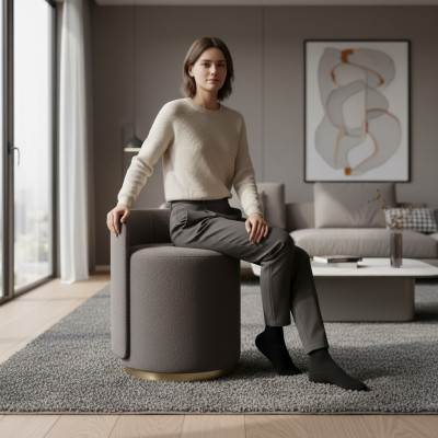 Designer armchair luxury ottoman vanity stool round upholstered chair bench