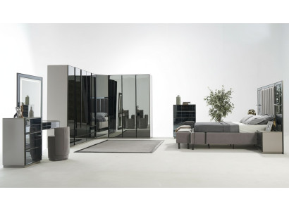 Luxury glass bedroom bed nightstand corner wardrobe dresser mirror stool gray