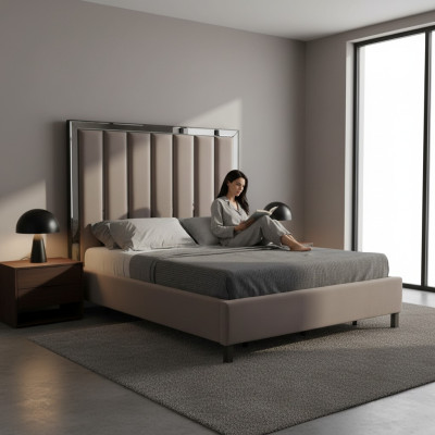 Bed Design Bed Upholstery Bedroom Hotel Design Double Bed Metal Taupe New