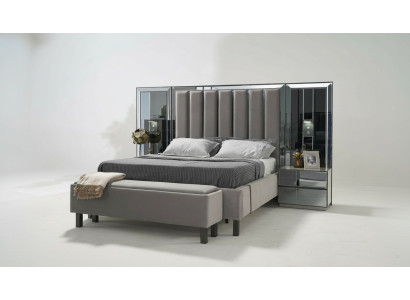 Bedroom set: bed, 2x nightstands, stool, double beds, upholstered furniture, 4-piece set, new.