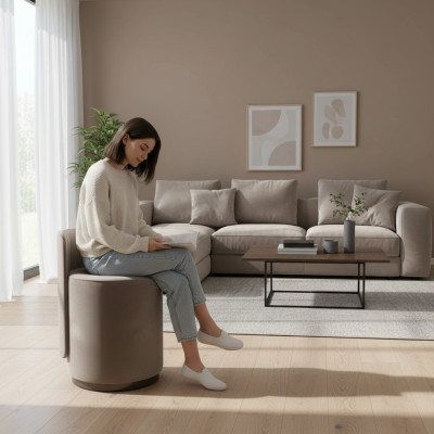 Designer armchair luxury ottoman dressing table stool round upholstered chair brown bench
