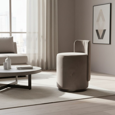 Designer armchair luxury ottoman dressing table stool round upholstered chair brown bench