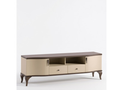 Aesthetic wooden TV cabinet dresser in beige tones