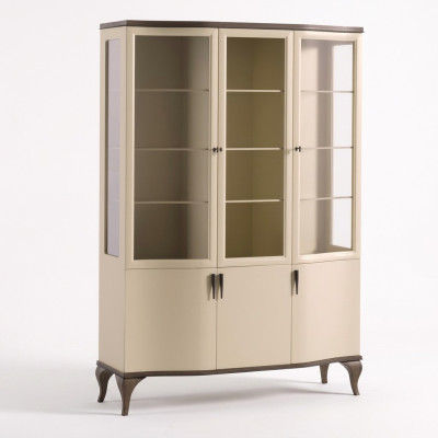 Showcase Glass Cabinet Luxury Sideboard Display Case Living Room Beige Wood New