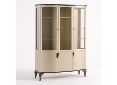 Showcase Glass Cabinet Luxury Sideboard Display Case Living Room Beige Wood New