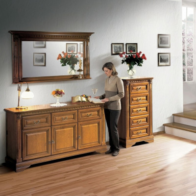 Wardrobe, dresser, mirror, material: wood, classic 3-piece set, brown, country house.